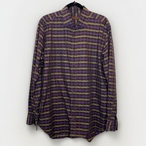 Etro 100% Cotton Dress Shirt 43 Purple Gold Black Vintage 90s Luxury Italy Dad